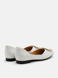 PAZZION, Mura Gold Buckle Shiny Leather Flats, White