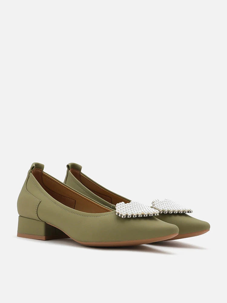 PAZZION, Muriel Lovet Pearl Embellished Point-Toe Pumps, Green