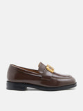 PAZZION, Nadine Gold Buckle Square Toe Loafers, Darkbrown