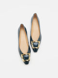 PAZZION, Narelle Gold Buckled Flats, Darkblue