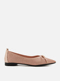 PAZZION, Natalia Bow Pointed-Toe Covered Flats, Champagne