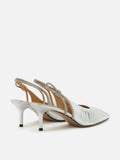 PAZZION, Natalia Ruched Crystal Slingback Heels, Silver