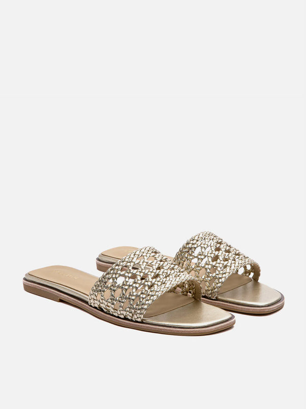 PAZZION, Neralyn Metallic Woven Slides, Gold