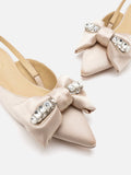 PAZZION, Norah Crystal Bow Embellished Slingbacks, Champagne