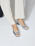 PAZZION, Novalyn Bow Leather Flats, Silver
