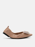 PAZZION, Odessa Embellished Buckle Foldable Flats, Almond