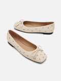 PAZZION, Olympia Eyelet and Bow Square Toe Flats, Beige