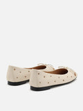 PAZZION, Olympia Eyelet and Bow Square Toe Flats, Beige