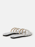 PAZZION, Ophi Metallic Studded Caged Slides, Silver