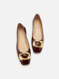 PAZZION, Oriella Gold Buckle Square-Toe Flats, Wine
