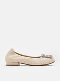 PAZZION, Oriole Embellished Buckle Ballet Flats, Beige