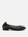 PAZZION, Oriole Embellished Buckle Ballet Flats, Black