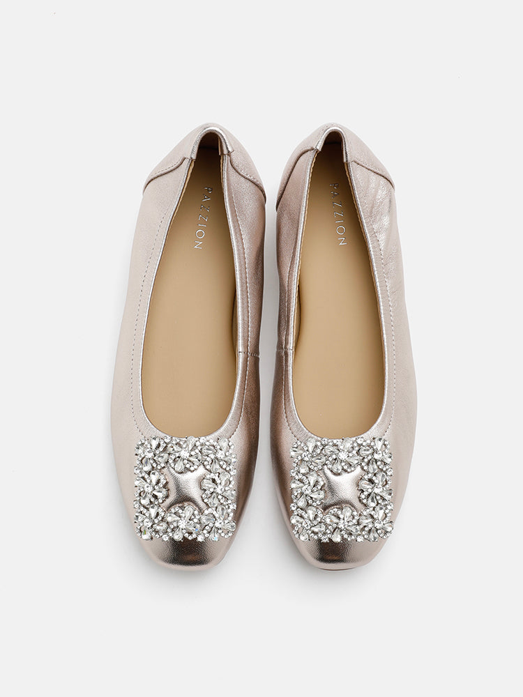 PAZZION, Oriole Embellished Buckle Ballet Flats, Gold