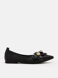 PAZZION, Poppy Floral Point-Toe Ballet Flats, Black