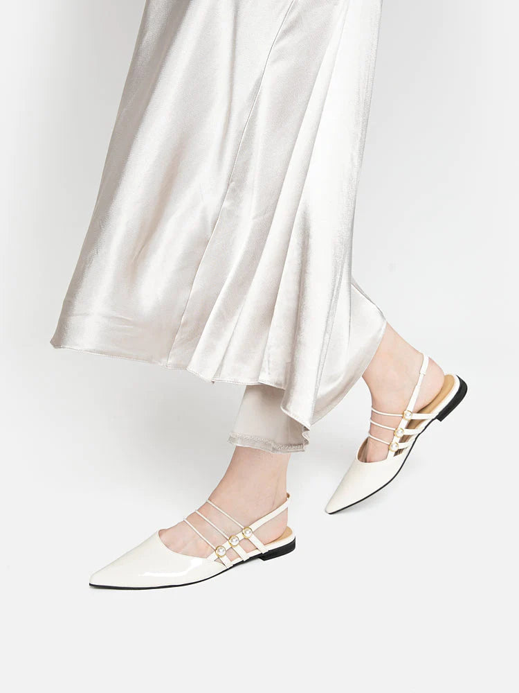 PAZZION, Portia Pearl Strappy Point-Toe Slingback Flats, Beige