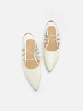 PAZZION, Portia Pearl Strappy Point-Toe Slingback Flats, Beige