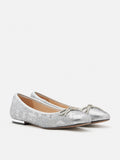 PAZZION, Queenie Bow Glitter Ballerinas, Silver