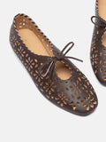 PAZZION, Quenara Floral Cutout Leather Flats, Darkbrown
