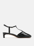 PAZZION, Quinn Patent Wide-Toe Slingback Heels, Black