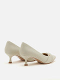 PAZZION, Quirielle Textured Pointed Toe Leather Heels, Beige