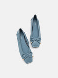 PAZZION, Raelynn Bow Square-Toe Covered Flats, Blue