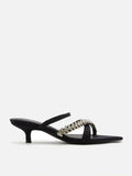 PAZZION, Ratana Crystal Embellished Strap Heel Sandals, Black