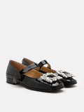 PAZZION, Rena Rhinestone Patent Flats Maryjanes, Black