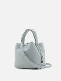 PAZZION, Reza Braided Handle Bucket Bag, Blue