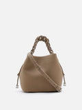 PAZZION, Reza Braided Handle Bucket Bag, Khaki
