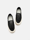 PAZZION, Rora Floral Embroidered Lace Slip-On Sneakers, Black