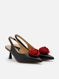 PAZZION, Rosalie Floral Point-Toe Slingback Heels, Black