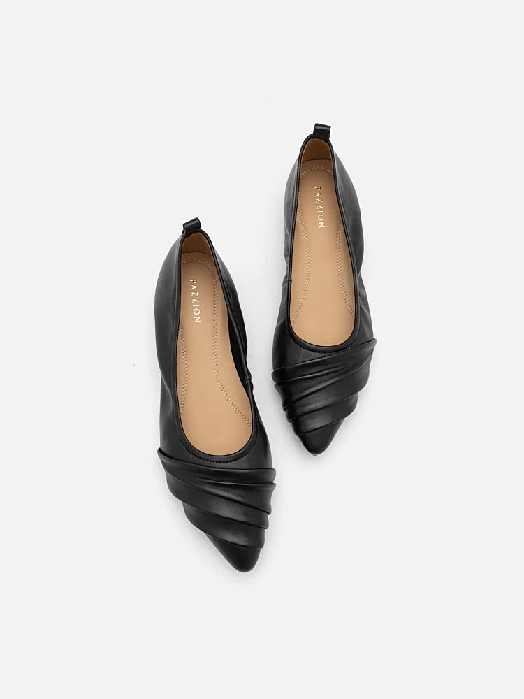 PAZZION, Rylee Ruched Detail Covered Flats, Black