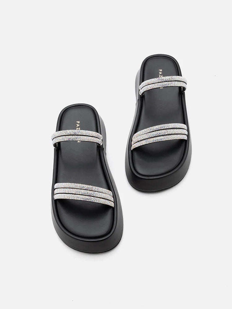 PAZZION, Safiya Crystal Embellished Sandals, Black