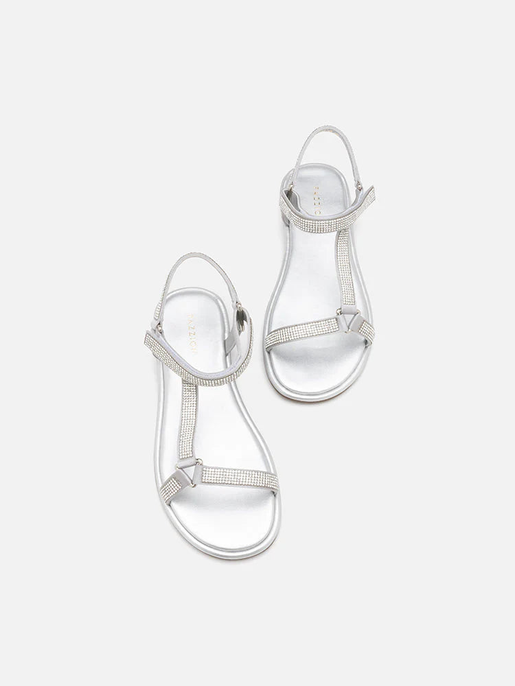 PAZZION, Sasha Crystal Embellished Sandals, Silver