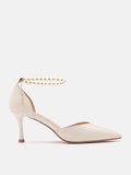 PAZZION, Seraphina Pearl Strap Point-Toe Heels, Beige
