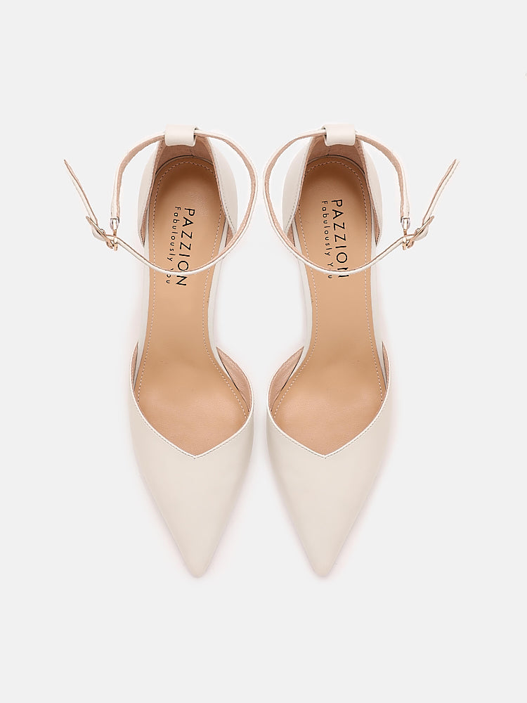 PAZZION, Seraphina Pearl Strap Point-Toe Heels, Beige