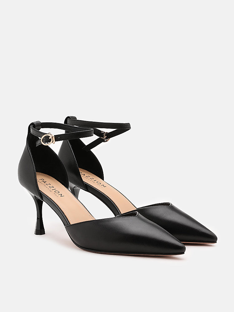 PAZZION, Seraphina Pearl Strap Point-Toe Heels, Black
