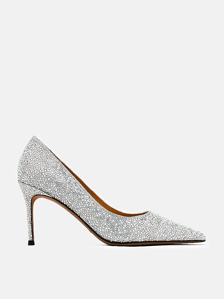 PAZZION, Sigrid Diamante Embellished Pointed Heels, Silver