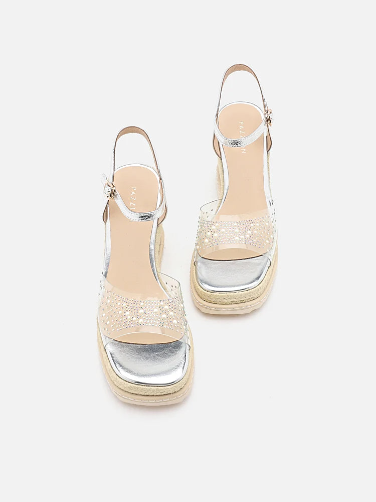 PAZZION, Simone Crystal Embellished Wedges, Silver