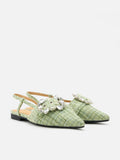 PAZZION, Sofie Tweed Diamante Buckle Slingback Flats, Lightgreen