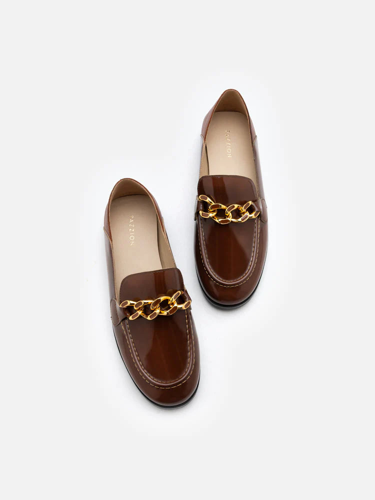 PAZZION, Sophie Chained Loafers, Brown