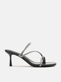 PAZZION, Stacey Strappy Silver Sparkly Open Toe Heels, Black