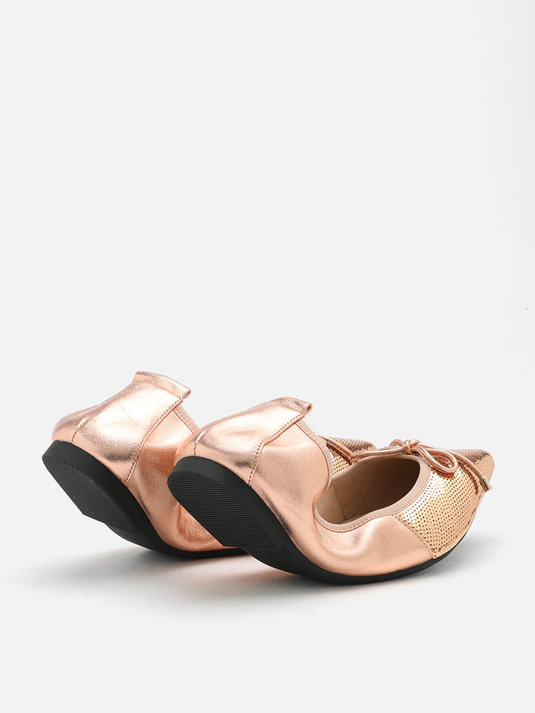 PAZZION, Stella Sequin Dï¿½cor Foldable Point-Toe Bow Flats, Champagne