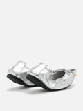 PAZZION, Stella Sequin Dï¿½cor Foldable Point-Toe Bow Flats, Silver