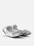 PAZZION, Stella Sequin Dï¿½cor Foldable Point-Toe Bow Flats, Silver