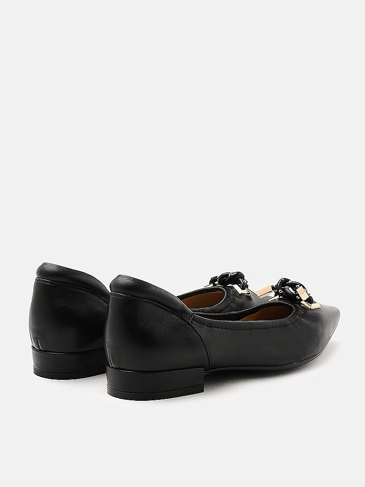 PAZZION, Suanne Knotted Square-Toe Leather Flats, Black