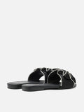 PAZZION, Suchin Crystal Embellished Bow Silk Slides, Black