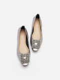 PAZZION, Tanya Embellished Buckle Flats, Pewter