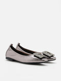 PAZZION, Tanya Embellished Buckle Flats, Pewter