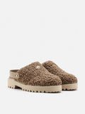 PAZZION, Tessa Strapped Fur Mules, Khaki